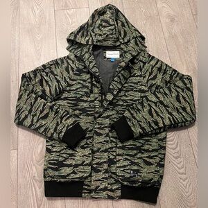 Good condition CROOKS AND CASTLES tiger camo jacket. Not too heavy.